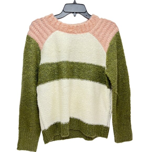 Anthropologie Self Contrast NWT Small Color-Block Sweater Olive Cream Blush - Picture 2 of 6